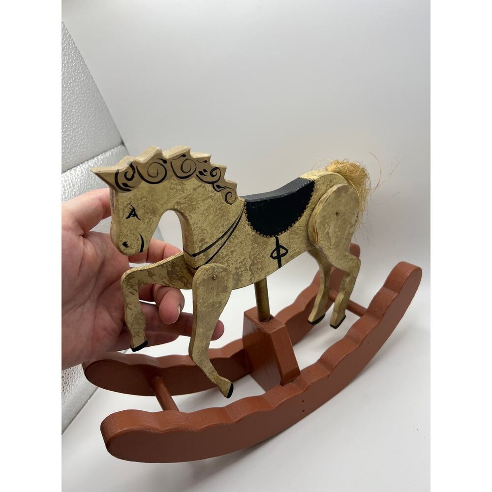 Vtg Handmade Wooden Unicorn Rocking Horse Moving Legs - Picture 8 of 8